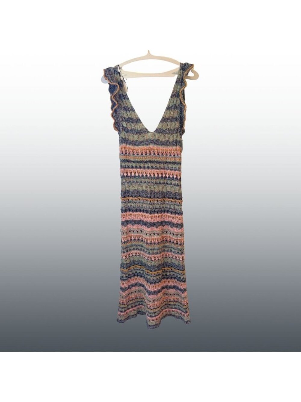 Zara Pointelle Knit Maxi Dress Multicolor Size L